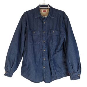Wrangler Sherpa Lined Denim Shirt Jacket Shacket M Medium Blue
